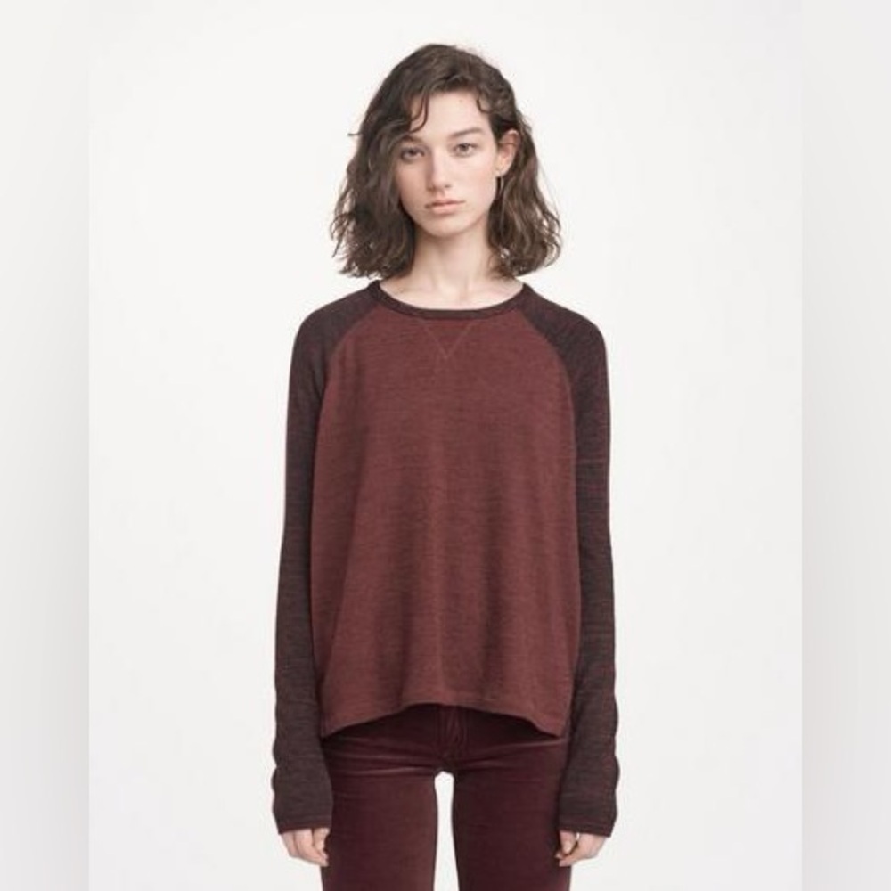 Rag & Bone Camden Long Raglan Sleeve Tee Port Burgundy XS D14